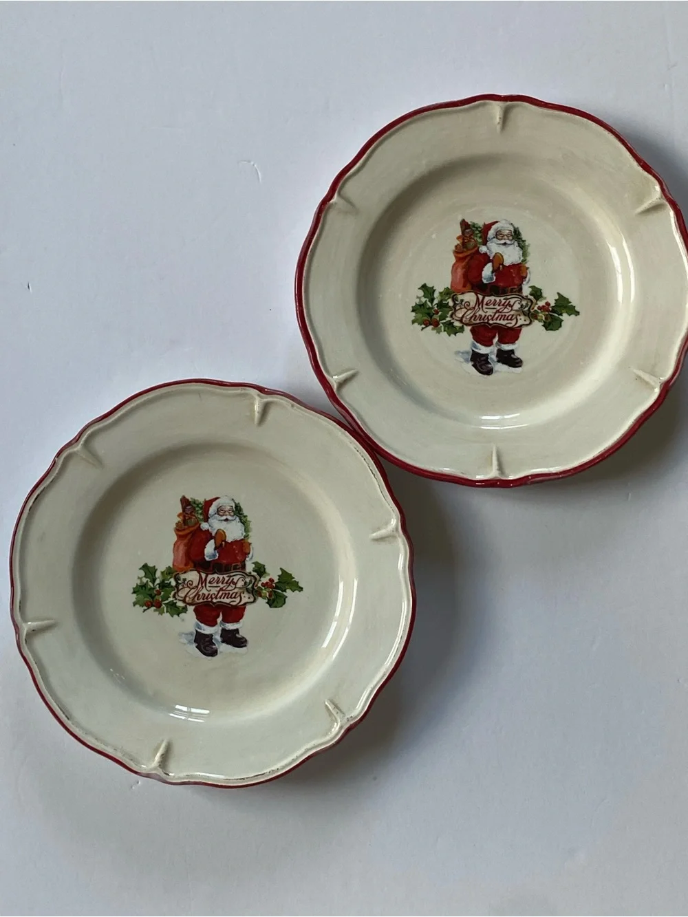Vintage Pier 1 Imports Santa Salad Set Of 2 Dessert Plate Christmas Earthenware
